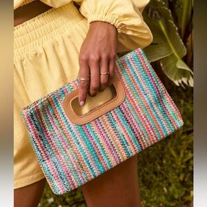 Vici Shelia Multicolor Rainbow Striped Straw Crossbody Clutch New